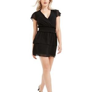 NWT Macy’s Smocked Flutter-Sleeve Black Mini Dress